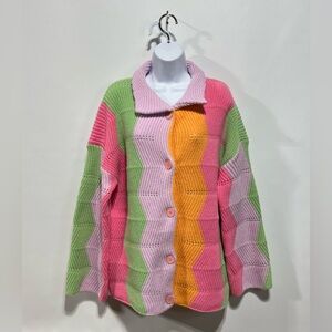 GRACE + EMMA Vibrant Chevron Cardigan Sweater Size Large New With Tags